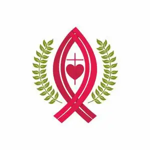 鱼教会教会的标志.基督教的象征.十字架,耶稣鱼和心照片