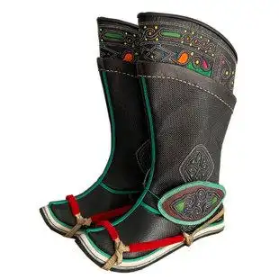 古国纯皮民族特色手工艺尖头翘头蒙古族靴子摔跤牛皮男靴马靴时装靴