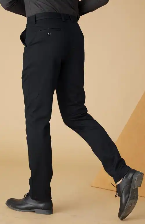 藏蓝色棉聚酯纤维混纺加厚抗皱微弹秋冬休闲裤