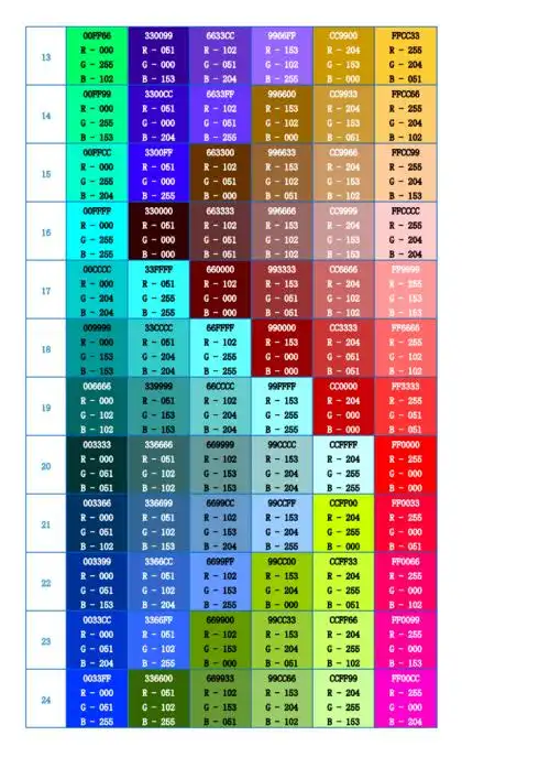 256种颜色代码表.doc