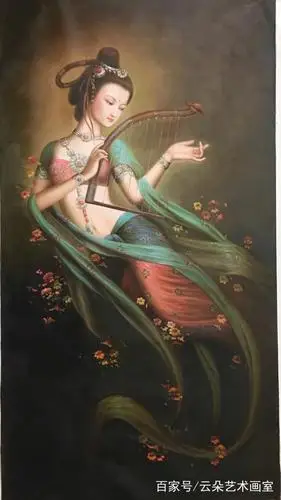 手绘飞天神女人物油画,神秘神话感