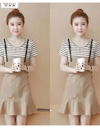 珂梵图150cm155娇小矮个子女生显高小码女装夏季短款短袖两件套连衣裙