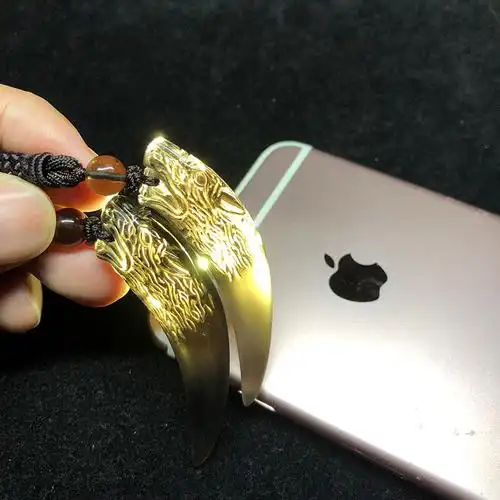 似卿冰种黑曜石狼牙吊坠男士女潮人个性牙齿情侣简约项链挂坠配棉绳