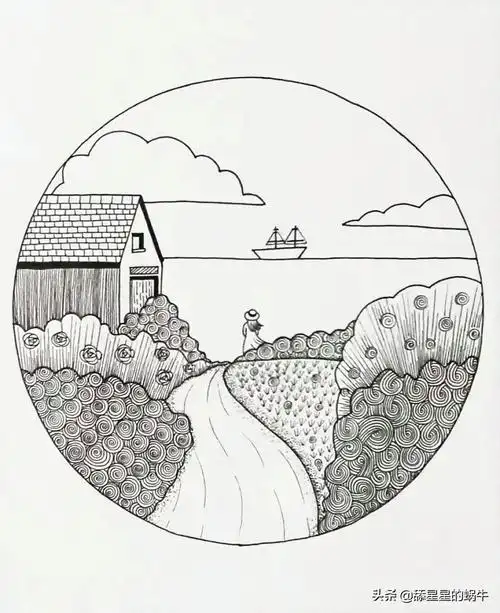 77给小女孩的头发填充黑色到此一幅简单好看的线条风景画就画好了