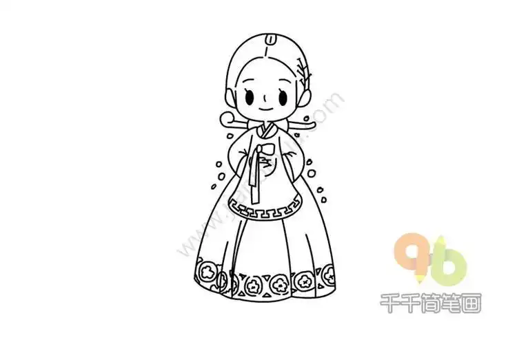 韩服娃娃简笔画