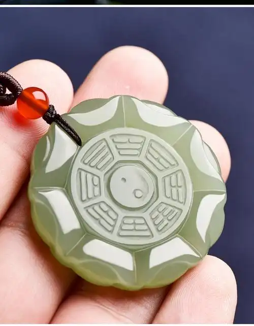 好聚多和田玉太极乾坤八卦玉吊坠男女款五行八卦玉石挂件玉佩