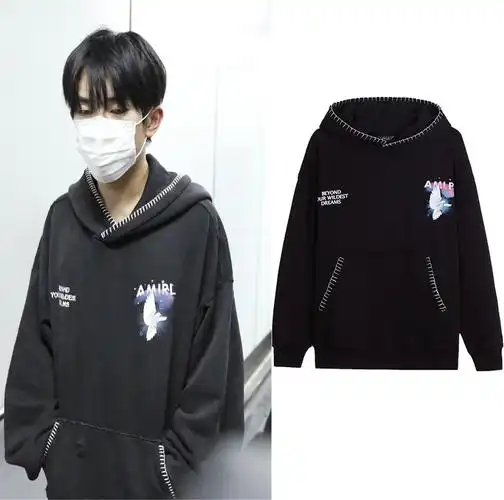 易烊千玺同款衣服黑色套头宽松长袖连帽卫衣男女情侣秋冬款