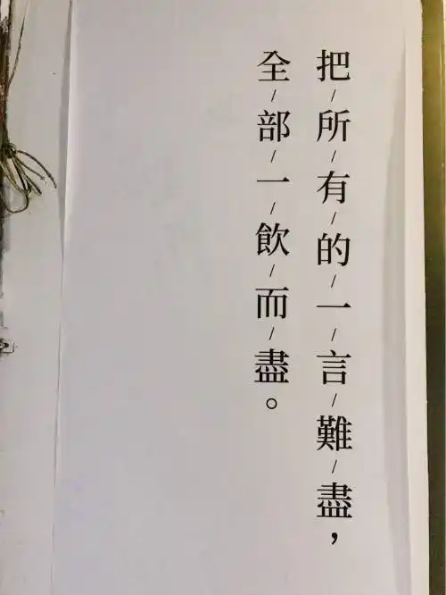 门口挂了一幅字:"把所有的一言难尽全部一饮而尽