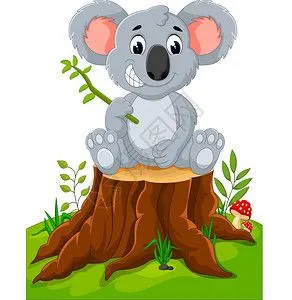 卡通考拉在树桩上插画