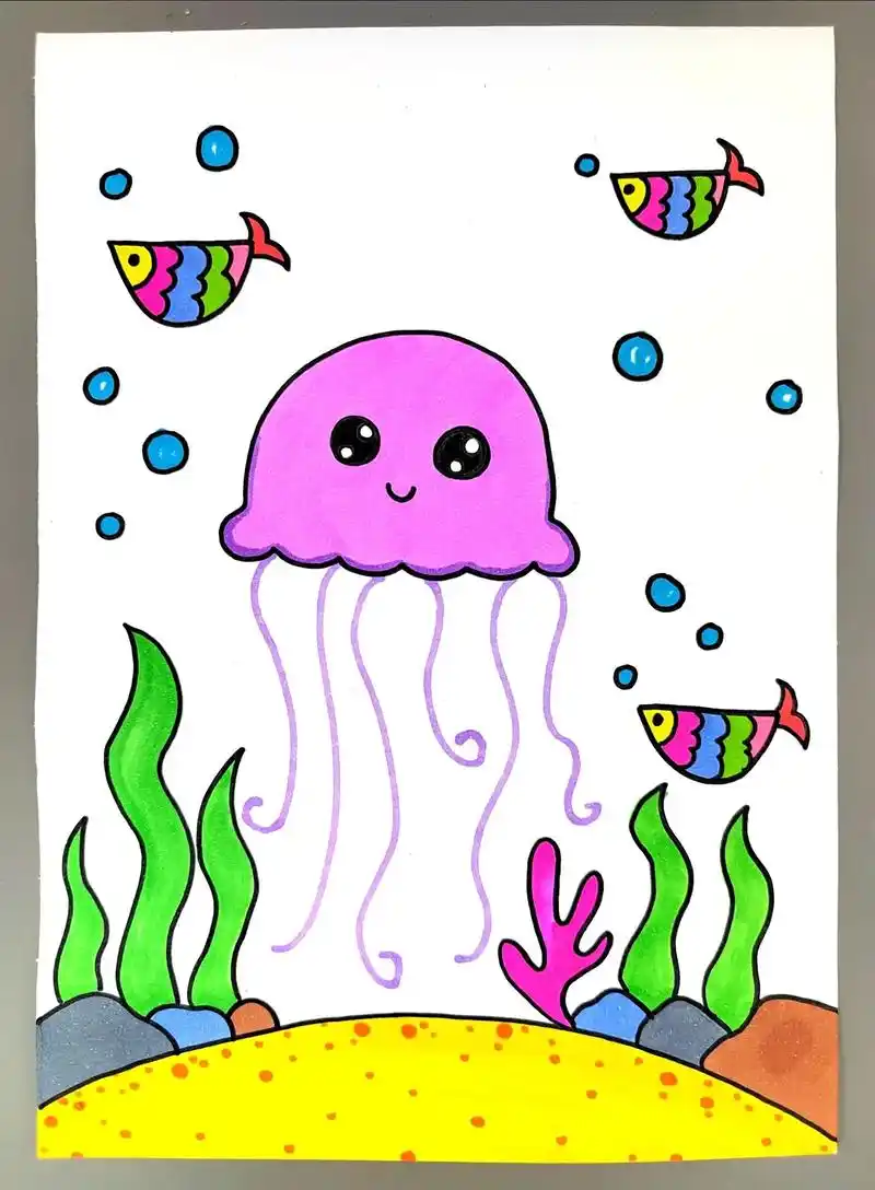 一起来画可爱的水母吧,简单又好看#图文伙伴计划 #水母简笔画 - 抖音