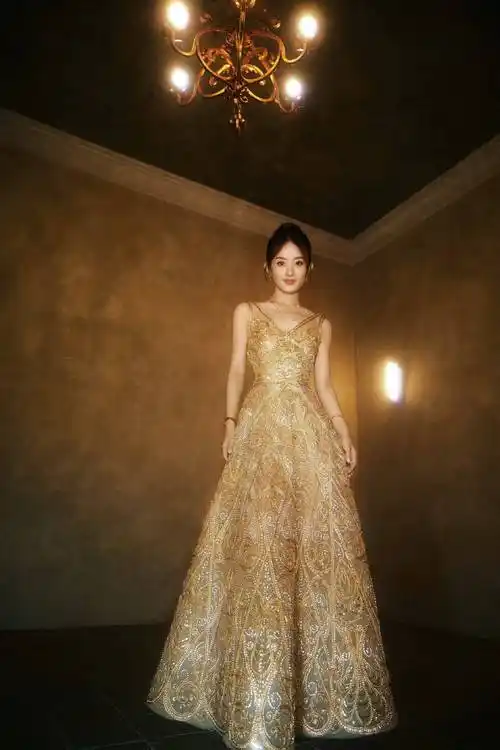 赵丽颖金色亮闪连衣裙时尚写真_漂亮_网友_天际