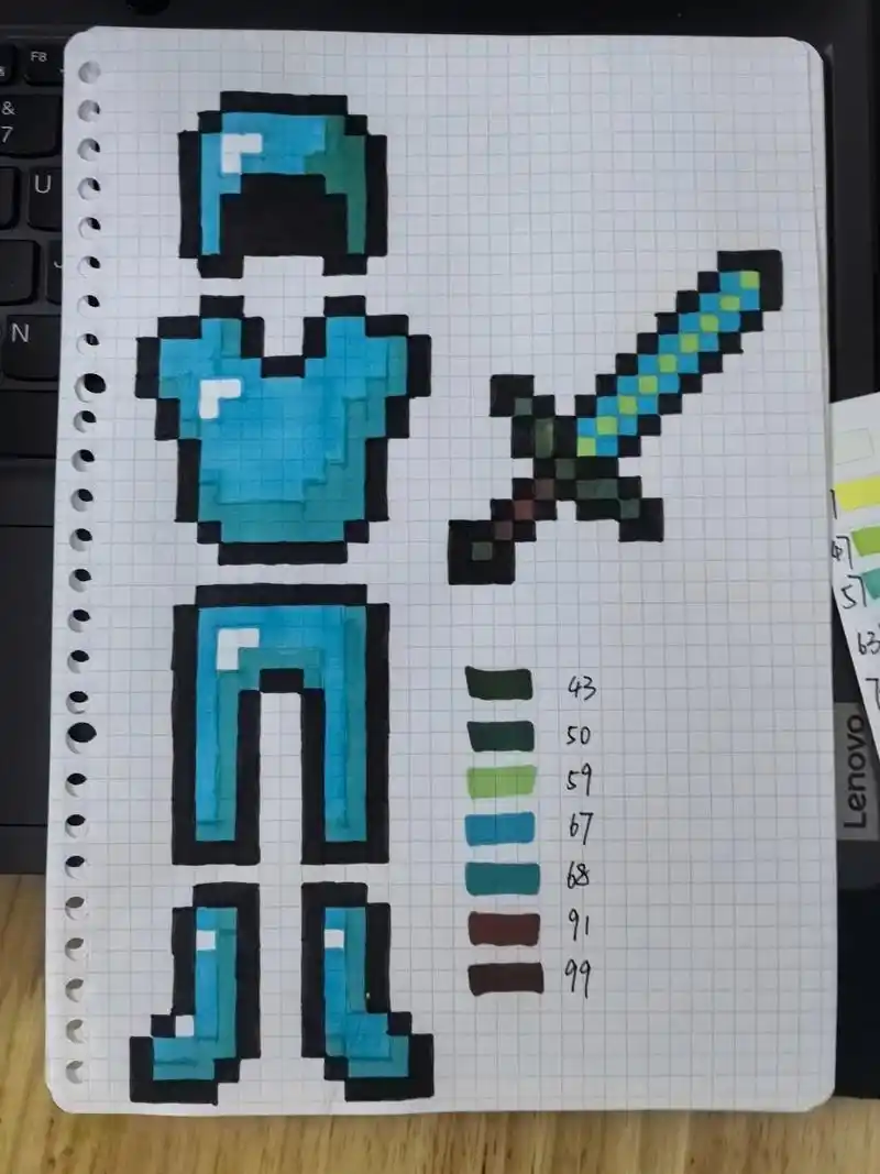 mc像素画002 钻石剑 钻石头盔 钻石胸甲 钻石护腿 钻石靴子