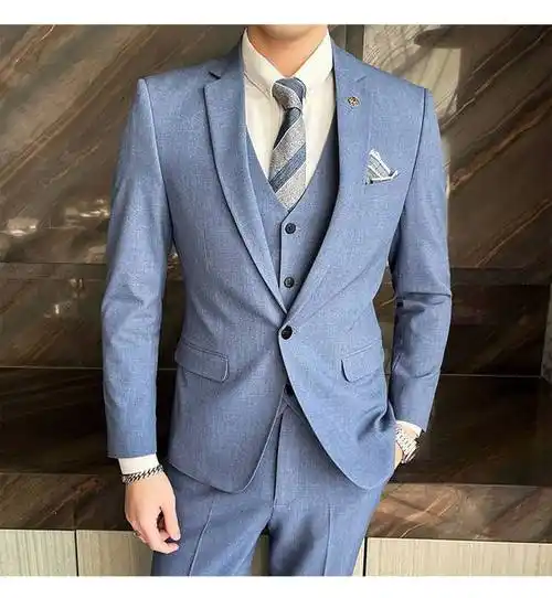 青少年高中生成人礼服西装淡浅蓝色男套装结婚礼服休闲装新郎西服男