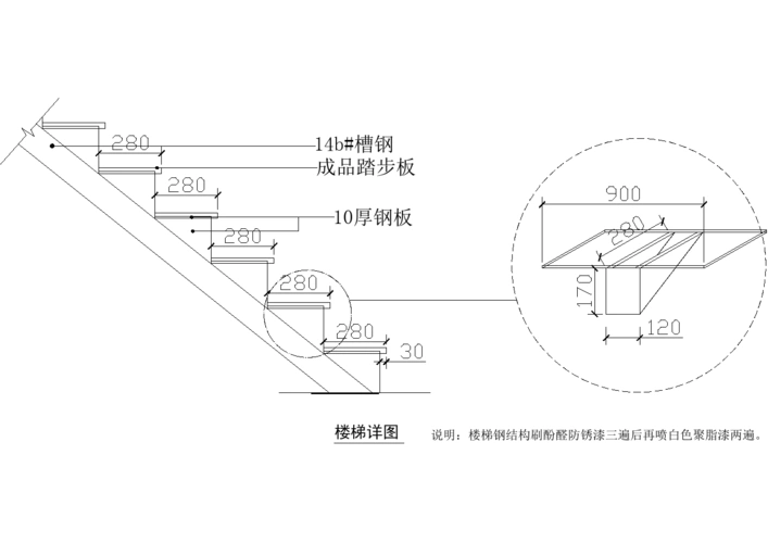 【钢梯大样图】简易钢楼梯做法详图