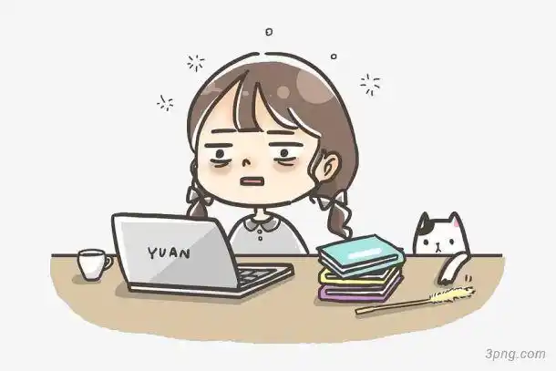 加班女孩png素材透明免抠图片卡通手绘