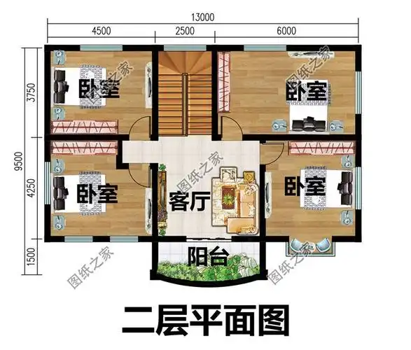 新农村两层楼房设计图,占地110平米,户型简单实用