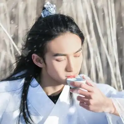 雪飘带折扇白衣男生头像唯美古风真人头像