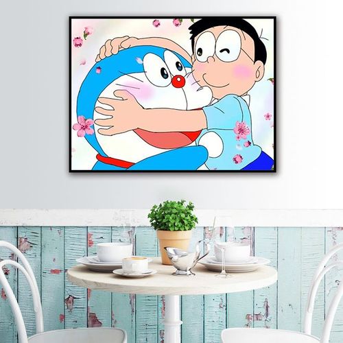 哆啦a梦和大雄diy数字油画卡通动画简易手工填色儿童房间装饰画