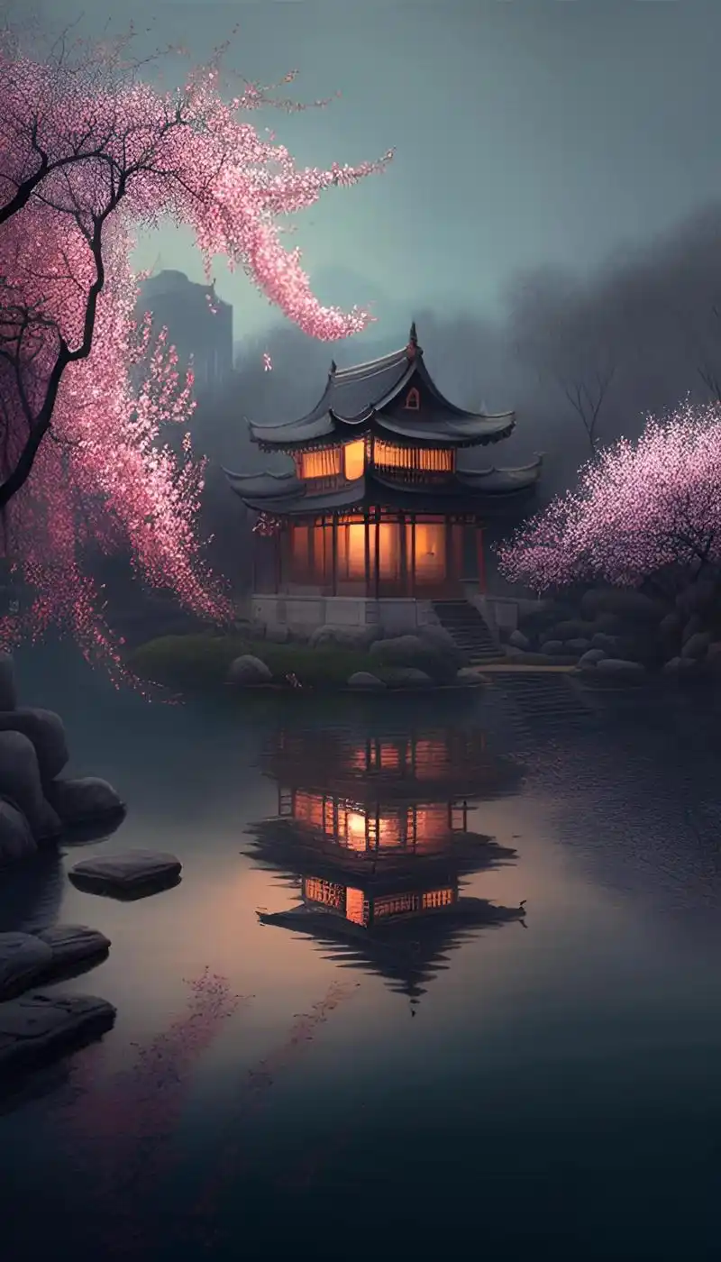 江南水乡月夜桃花.入夜,谁料,意更浓.举杯,谁和明月提起,她 - 抖音