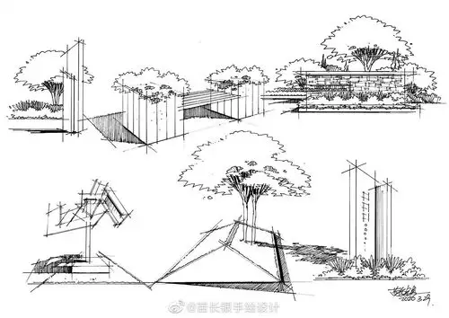景观设计手绘植物单体&构筑物|空间|景观设计|苗长银手绘空间 - 原创