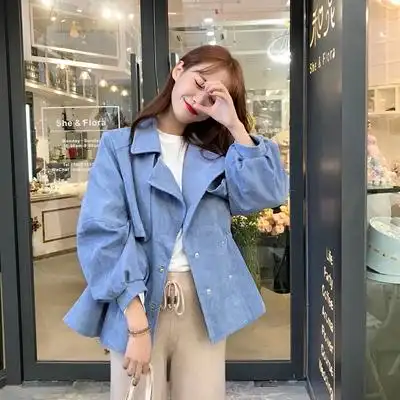 2018秋季韩风灯芯绒风衣外套