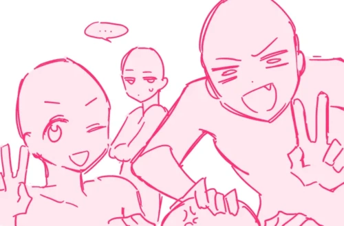 绘画参考多人互动姿势参考打打闹闹超温馨