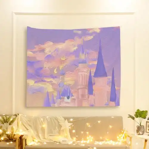 网红ins彩绘油画少女背景布直播间卧室宿舍装饰布置挂布墙定制油画8宽