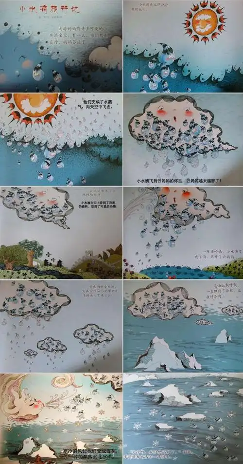 欣赏绘本《小水滴旅行记》,在故事中生动形象地感知水的三态变化