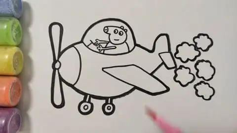 儿童简笔画教程,画小猪佩奇开飞机,3-12岁小朋友学习画画
