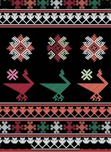 鸟纹瑶族此纹样取自云南河口瑶族自治县红头瑶女盛装围裙的局部,黑色