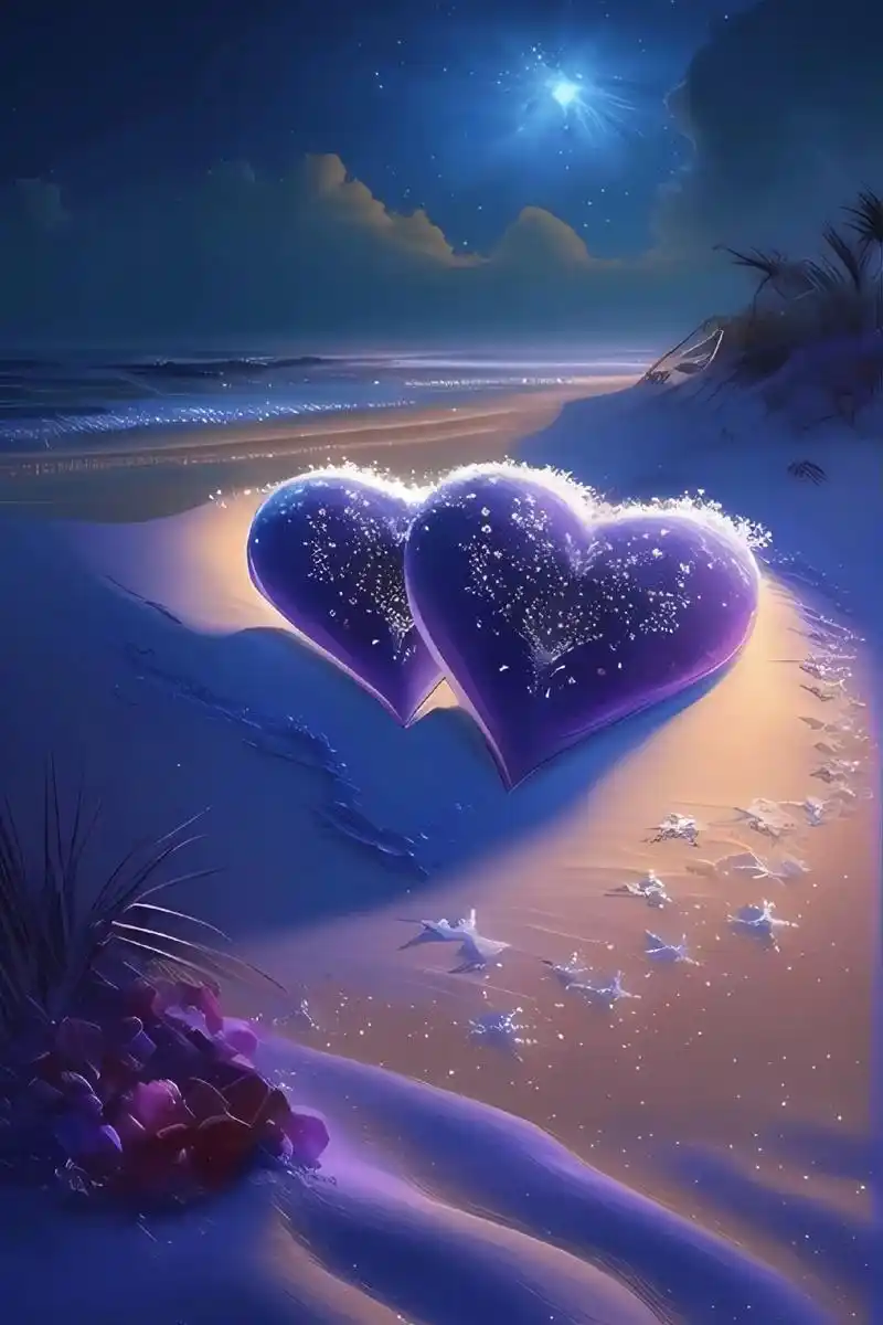 浪漫沙滩心心相印壁纸你来吗