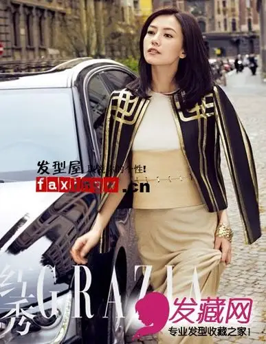 【图】高圆圆米兰街头春装配知性中发直发发型(5)_女明星发型_发藏网