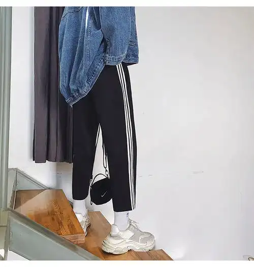 裤子男宽松直筒薄款网红条纹九分裤抖音阔腿夏裤运动裤 灰色 xl