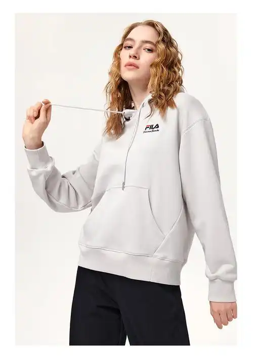 fila斐乐女装官方女子卫衣2021年冬季新款运动休闲连帽针织套头衫水粉
