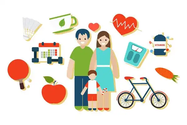 家庭和谐一家人运动生活卡通矢量插画