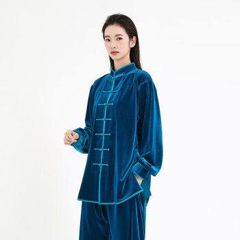 秋冬加厚南韩绒太极服男女太极拳表演服中老年金丝绒练功服 孔雀蓝