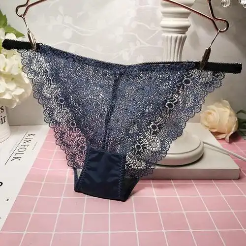 suntek欧美蕾丝女士内裤女性感透明诱惑三角裤中低腰棉裆绑带女生裤头