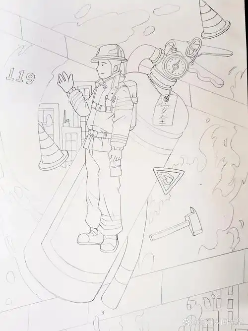 消防员,灭火器,主题画