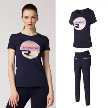 商品fila斐乐女运动套装2017夏季新款运动服透气运动t恤跑步套装女