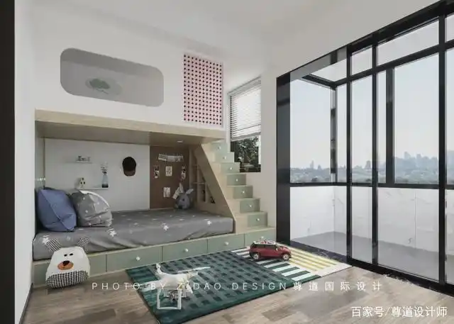 儿童房效果:带有楼梯的儿童床,小孩子难挡诱惑
