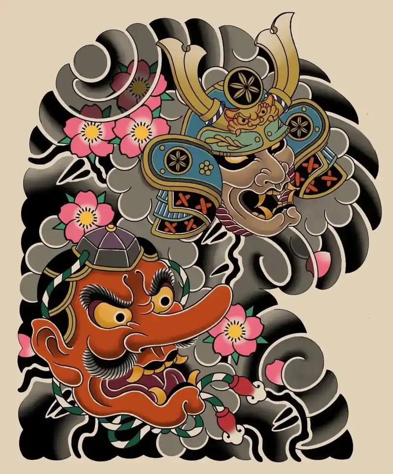 福州.大臂半甲手稿,天狗鬼武士老虎 般若,龙蛇,手稿#满背手 - 抖音