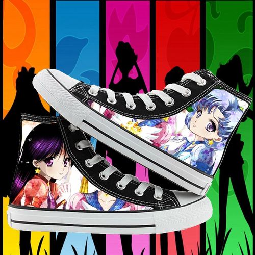 美少女战士鞋子卡通涂鸦印花高帮男女学生帆布鞋子青少年休闲板鞋