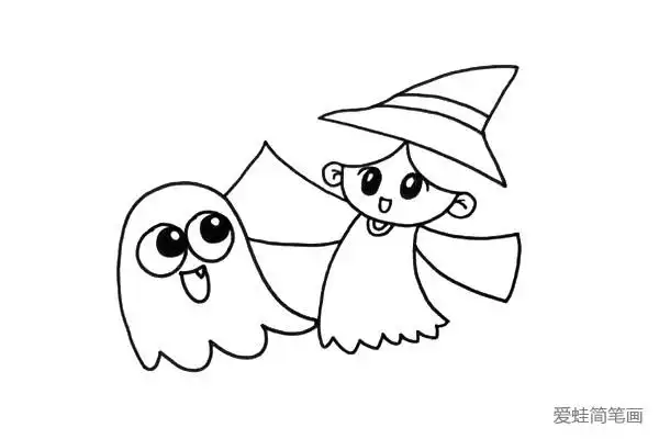 万圣节幽灵小魔女怎么画_图文教程-简笔画大全