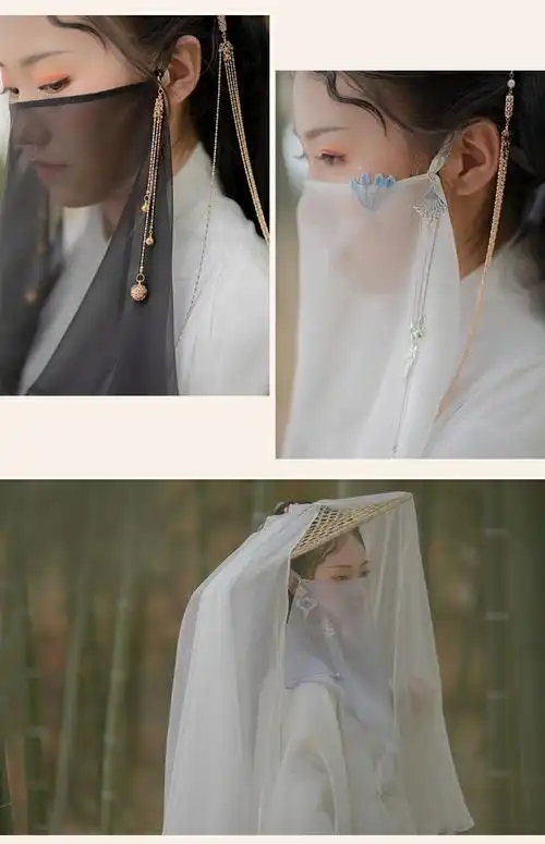 新品面纱古风原创遮脸夏季遮阳防晒古风刺绣女配饰色绣花面纱白色