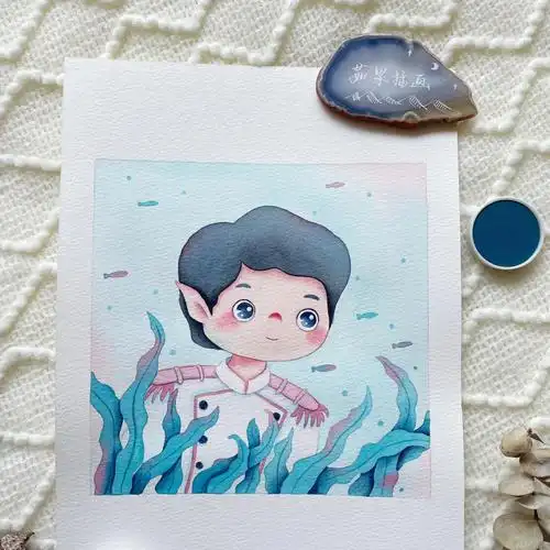 水彩手绘迪士尼亚力克王子头像步骤图