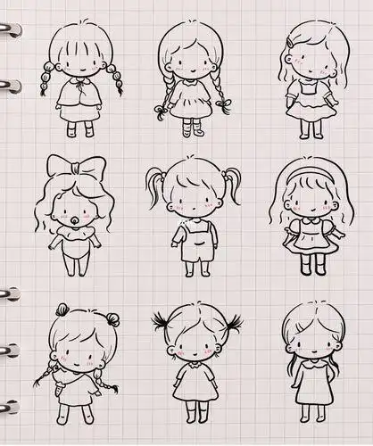 超萌的简笔画小女孩