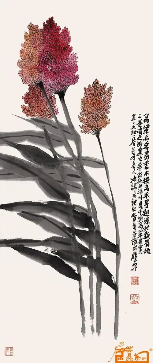 书画名家 刘智先 - 花鸟四条屏·高粱