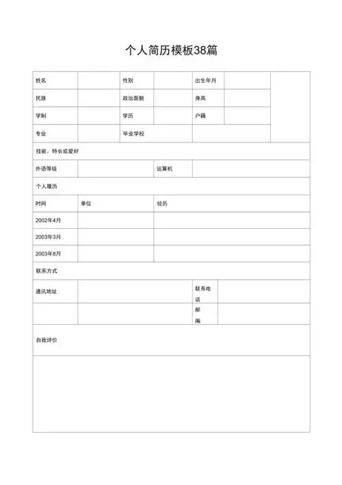 个人简历模板38篇