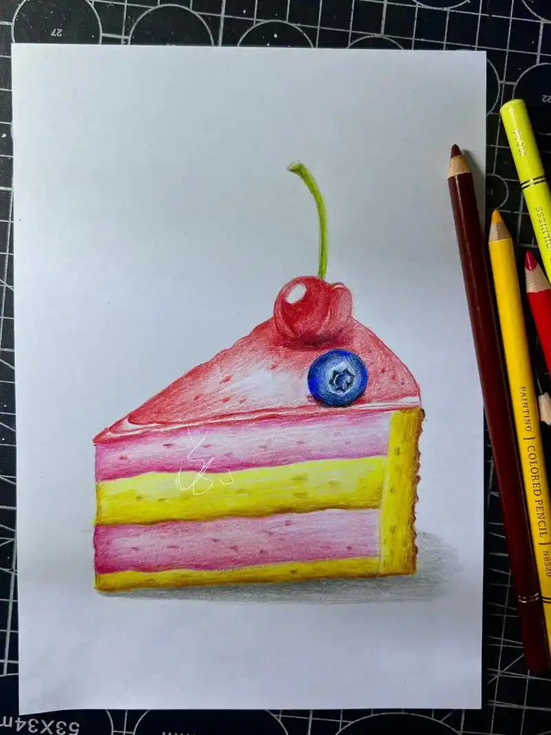 零基础彩铅蛋糕教程@#跟着抖音学画画 #一学就会系列 #彩铅 - 抖音
