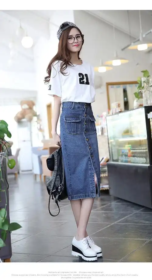 性感利器-牛仔裙半身裙中长款高腰包臀